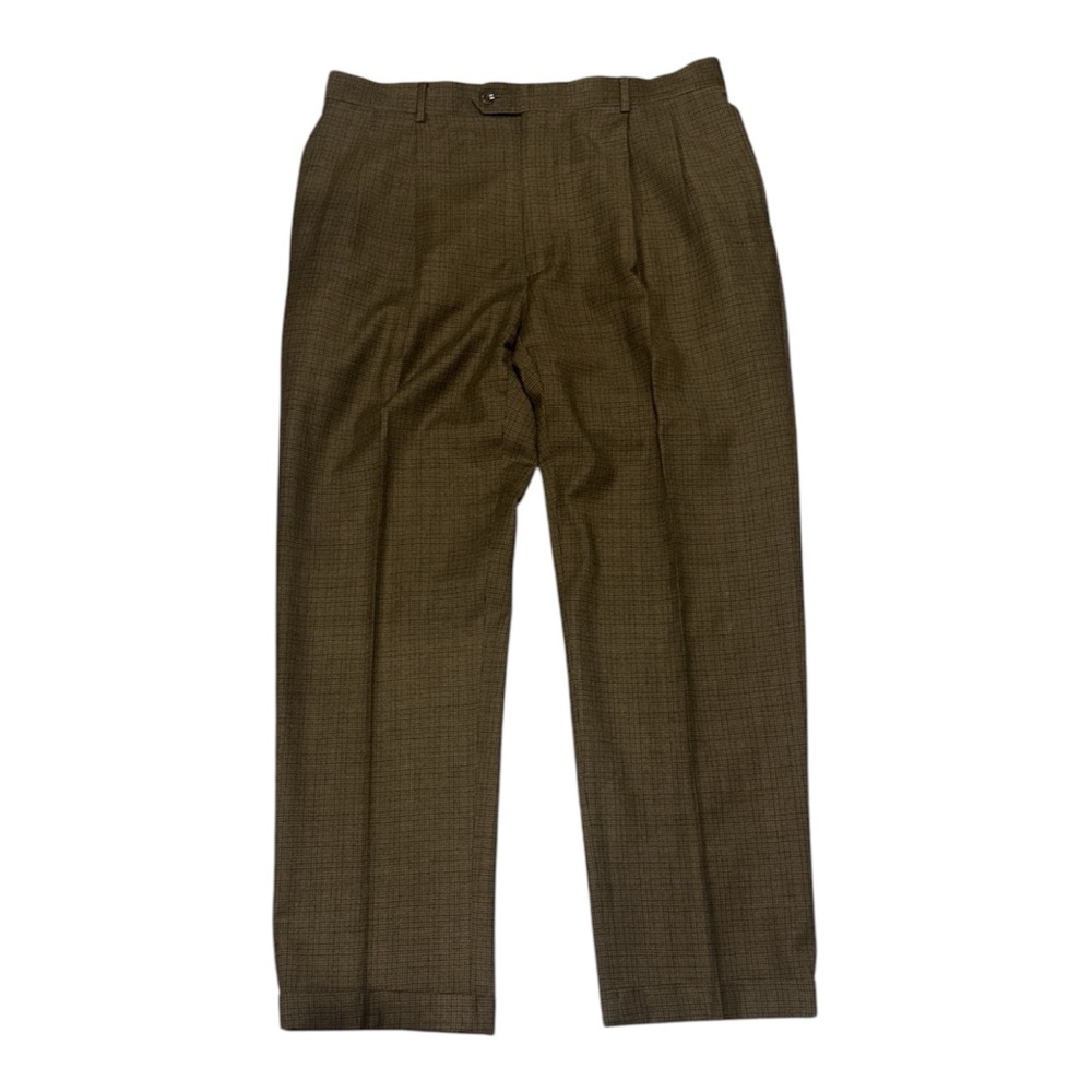 Jos A Bank Men's 37X31 Beige Weave Cuffed 100% Wool Pleated Dress Pants
